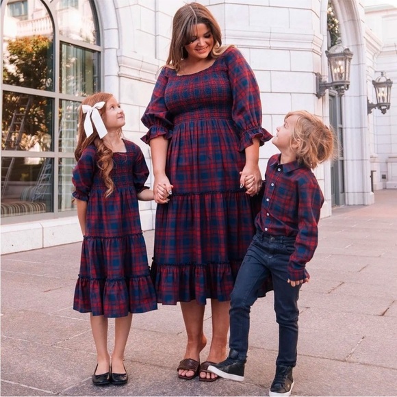 JESSAKAE Brooks Red and Navy Plaid Midi Dress - Picture 2 of 10